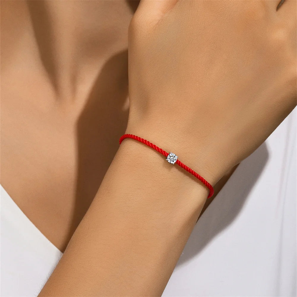 Red Cord Bracelet – Moissanite Sparkle
