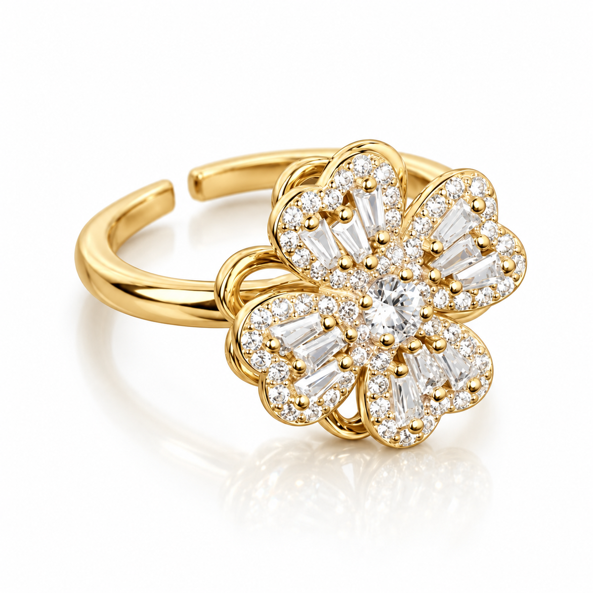 Rotating Corolla Ring — Four Sparkles in Perfect Harmony