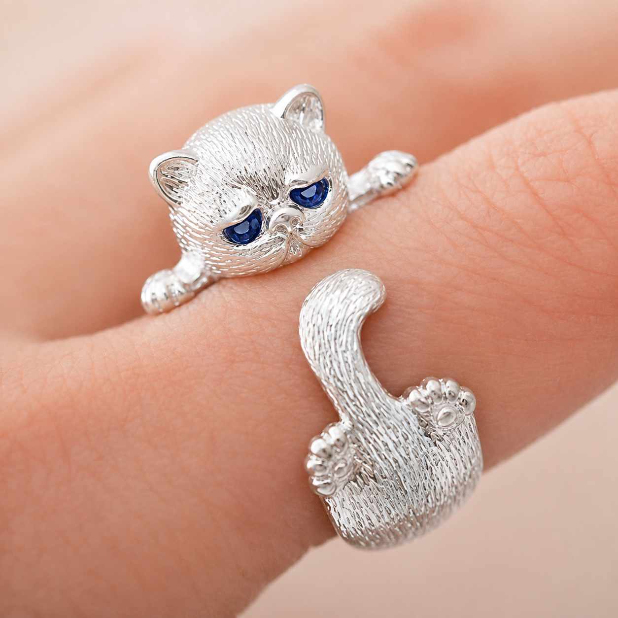 Blue-Eyed Kitty Charm Ring