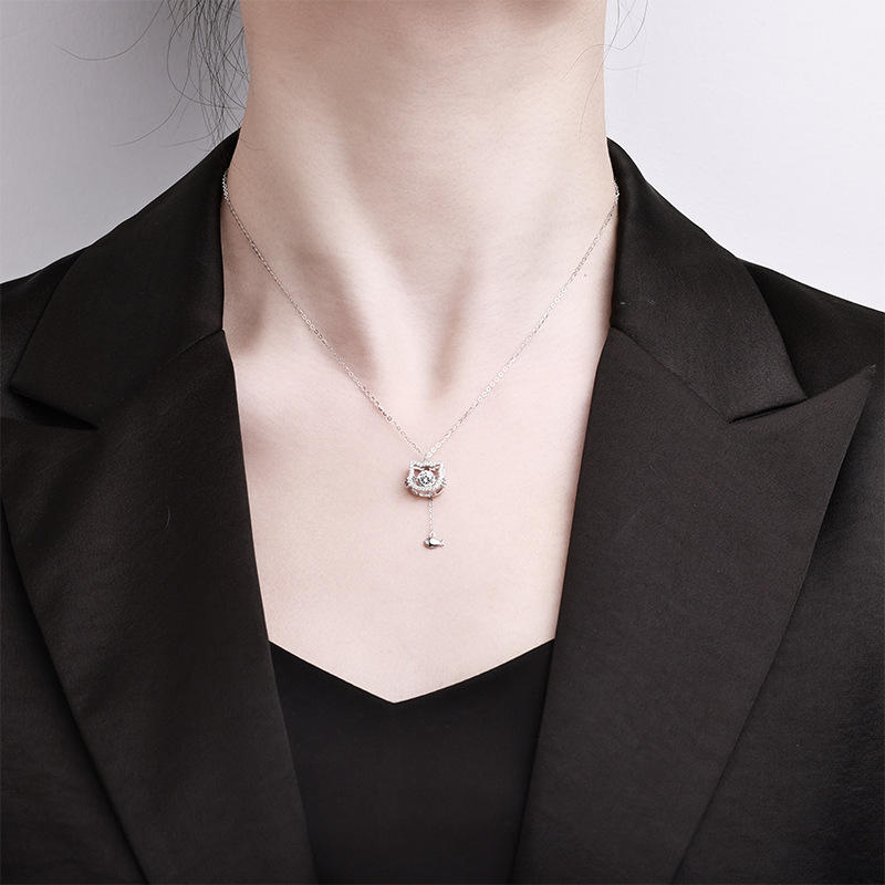 Kitten & Water Pearl Pendant Necklace