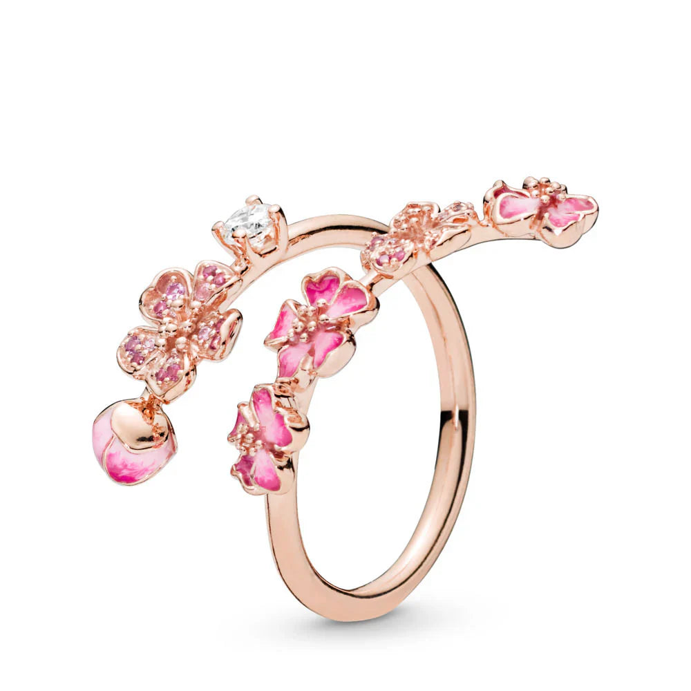 Delicate Floral Ring with Pink and White Zircon